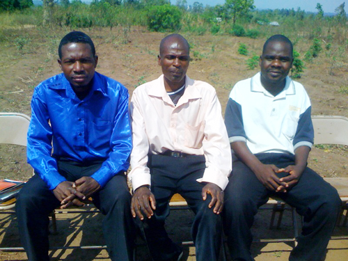 Malawi Grace Church leaders: Spencer (secretary); Serengu (chairman); and James (treasurer)